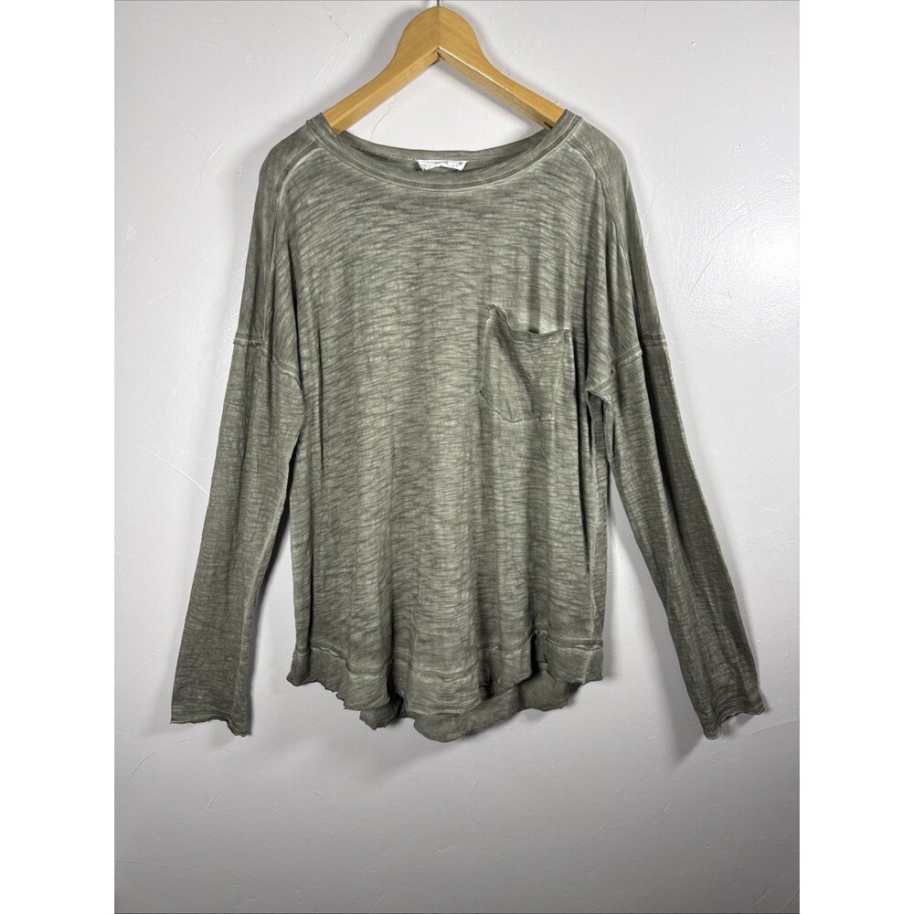 Talulah Sage Green Henley Reverse Seam Long Sleeve Shirt Size Medium Lagenlook